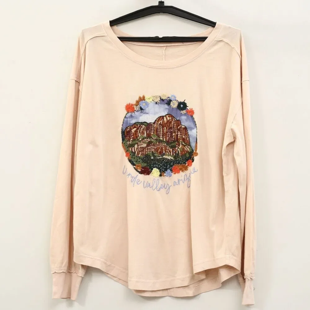 Free People Verde Valley Arizona Embroidered Graphic Long Sleeve Top M 289859
